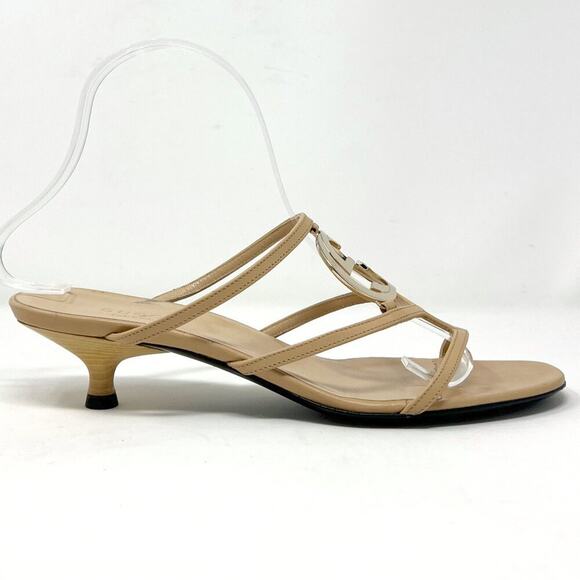 GUCCI Nude Leather GG Logo Kitten Heel Sandals – Size 38 - Picture 4 of 9